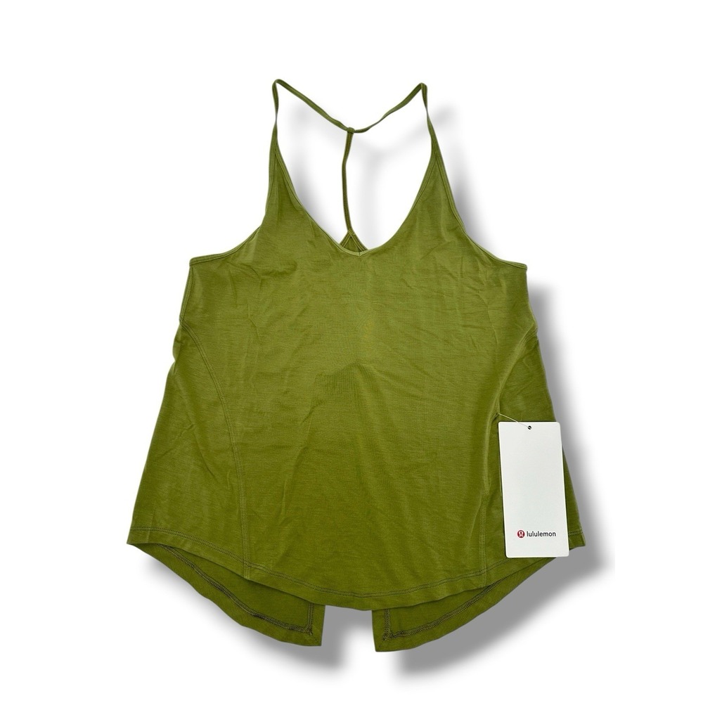 Lululemon Modal Silk Blend Yoga Tank Top Sz 2 Green Open Back Athletic Flowy